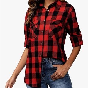 NWT! Red and Black Plaid Women's Top. Size: Small